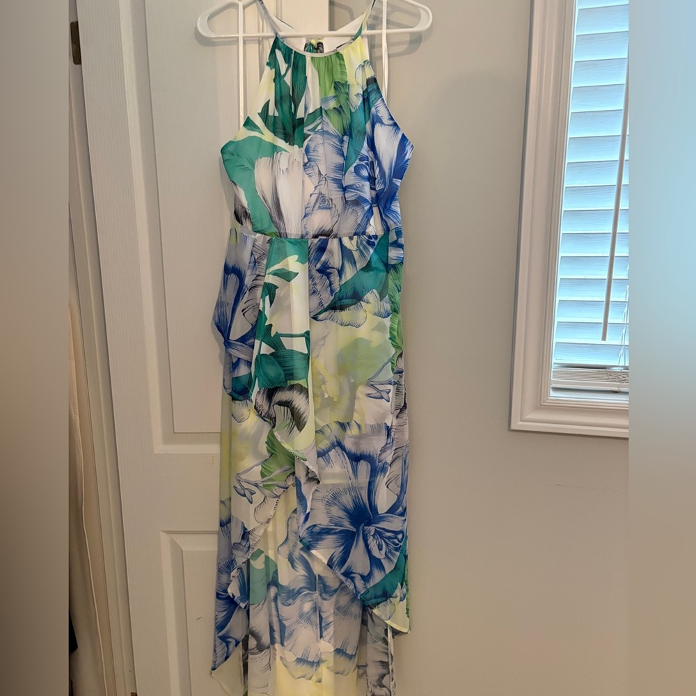 Le Château Floral Maxi Dress in Blue, Green & White